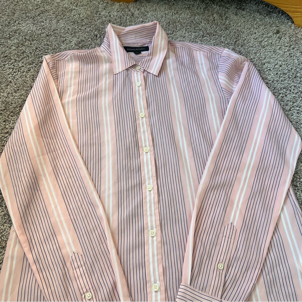 {Banana Republic} Pink and Blue Striped Button Down Shirt - Picture 3 of 7